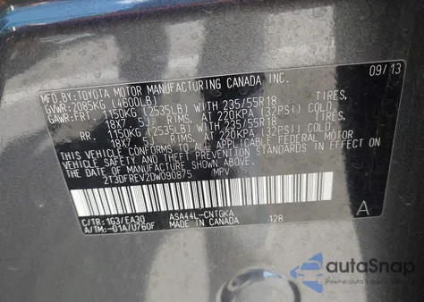 2013 Toyota Rav4 Limited from USA, damaged, VIN 2T3DFREV2DW090875